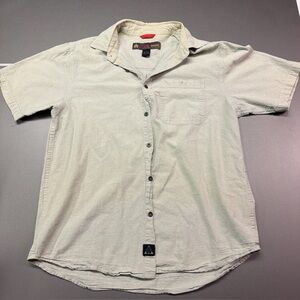 AmericaWare Men's Casual Button-Down Shirt L Beige Cotton Short Sleeve